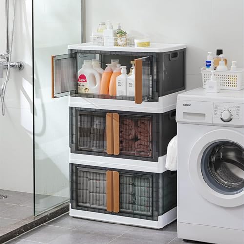 Image of ALOXE Plastic Cupboard for Bedroom & Storage | Stackable Organizer with Front Doors | Compact Multipurpose Cabinet for Clothes, Toys & Essentials | 3 Tier