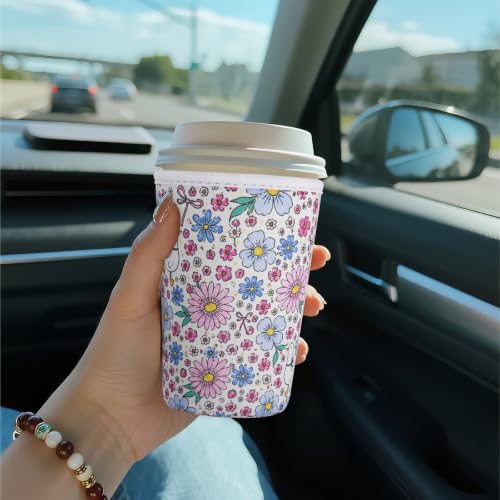 Image of Reusable Insulated Sleeve for Iced Coffee Cup, Coffee Neoprene Sleeve for Cold & Hot Drinks, Beverage Holder for Iced Coffee (Daisy Geese, Small: 16-18oz)