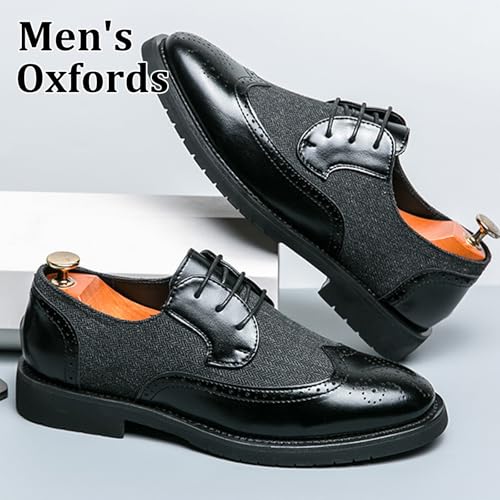 Men's Patchwork Two Tone Lace up Wingtip Dress Oxfords Fashion Pointed Toe Comfortable Non Slip Brogue Derby Shoes Office Business Prom Formal Shoes3