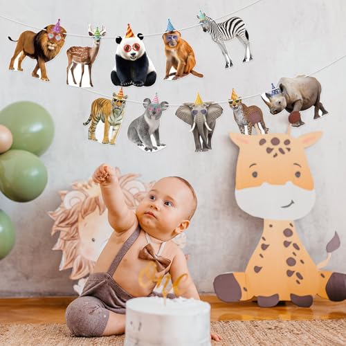 Image of Party Animal Birthday Banner Decorations Wild Animal Birthday Party Banner Sign for Kids Jungle Animals Theme Decorations Zoo Themed Decoration Supplies