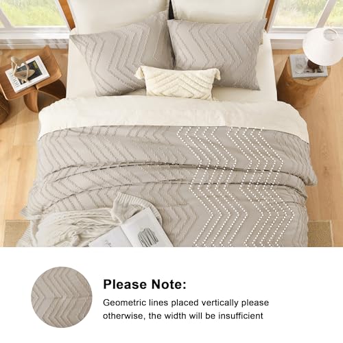 Image of Litanika Boho King Comforter Set, 3 Pcs Khaki Lightweight Bedding Set