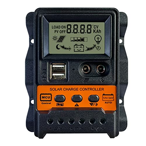 Sirxlevcy 30A Controlador de Carga Solar 12V24V Panel Solar Controlador de BateríA Regulador Auto 2 USB Pantalla LCD Descargador de Carga