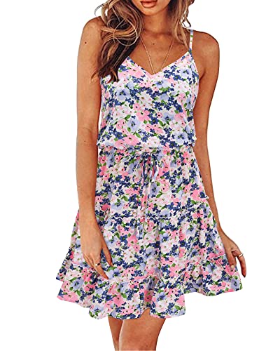 Image of Newshows Women's Summer Casual Dress Cute A Line Ruffle Hem Flattering Fit Beach Vacation Sundress
