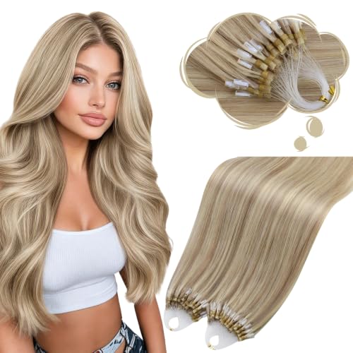 Image of Moresoo Micro Bead Hair Extensions Human Hair, Golden Beige Blonde, 20 Inch