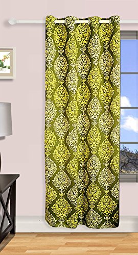 Image of Swayam 80% Blackout Polyester Long Door Curtain for Living Room & Bedroom | 9 Feet | Room Darkening Curtain with Eyelets | Pack of 1 | Ethnic Motif Design - Green