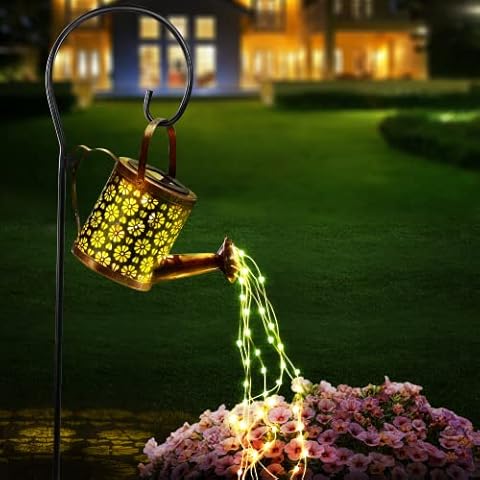 Solar Waterfall Lights Garden Yard Decor, Solar Garden Decoration Outdoor Lights with 31" High Hanging Holder, Waterproof and Rustproof Watering Can Lights Outdoor Decor for Patio Art Decor Cover