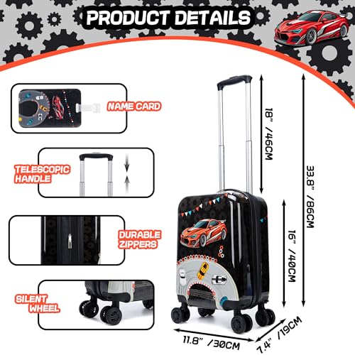 Homskiii Kids Suitcase Set for Boys Hardside Luggage with Spinner Wheels 2 Piece 16inch Toddler Suitcase for Boys Travel Carry on Luggage Airline Approved