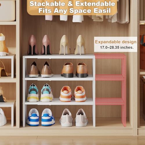 Image of X-cosrack 3-Tier Shoe Rack for Closet, Shoe Organizer for Front Door Entrance Expandable Shoe Shelf, Stackable Iron Shoe Storage Shelves for Closets, Entryway, Hallway, Garage,White