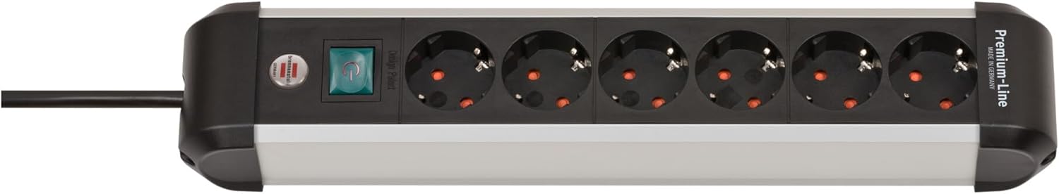 Brennenstuhl Premium-Alu-Line Steckdosenleiste 6-Fach/Steckerleiste aus hochwertigem Aluminium (Mehrfachsteckdose mit Schalter und 3m Kabel, Made in Germany)