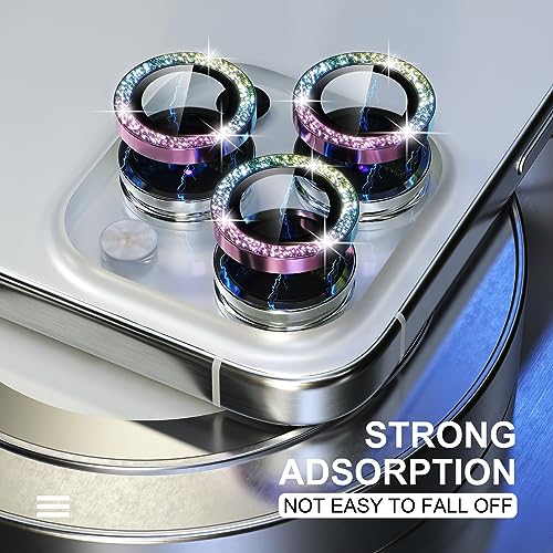 Image of Choiche Compatible for iPhone 15 Pro /iPhone 15 Pro Max Camera Lens Protector Bling, 9H Tempered Glass Camera Cover Screen Protector Metal Ring Decoration Accessories (Glitter-Colorful)