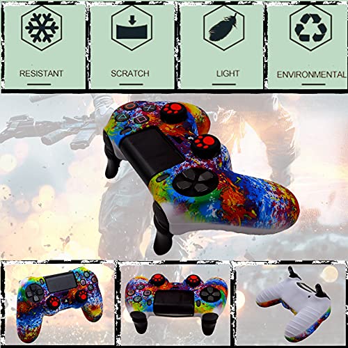 Image of Silicone Skin for Ps4 Controller, 2pcs Anti-Slip Shell Cover Case with 10 Joystick Grips, 2 Pairs L2 R2, 4pcs Led Light Bar Skin for Playsation 4 / Slim /Pro Dualshock 4 Controller Wireless Gamepad