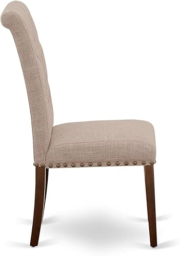 Miniatura 6 de East West Furniture BRP3T04 Bremond Parson - Juego de 2 sillas acolchadas de tela de lino color marrón claro con ribete de cabeza de clavo, color