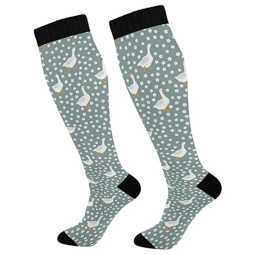 Wusikd Cute Geese Compression Socks for Women and Men Circulation Flowers Long Socks for Athletic Running 2