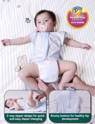 Image of BABELIO Swaddle with Detachable Zip Sleeves Temp-Sensing Baby Transitional Swaddle Arms Up 2-Way Zipper Sleep Sack Soft Blue
