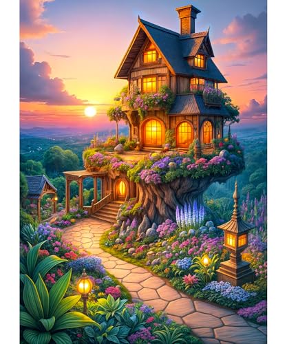 TangMosaic Puzzles for Adults 1000 Pieces, Jigsaw Puzzle for Adults, Fun Challenging Puzzle, Magic Fairytale Tree House Puzzles Game, Interlock...