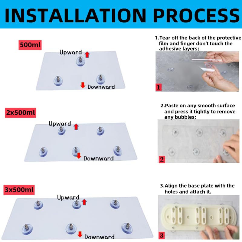 No Drill Wall Mounted Soap Dispenser Shower Liquid Shampoo and Soap Dispenser for Bathroom, Kitchen, Hotels (Black, 500ml)