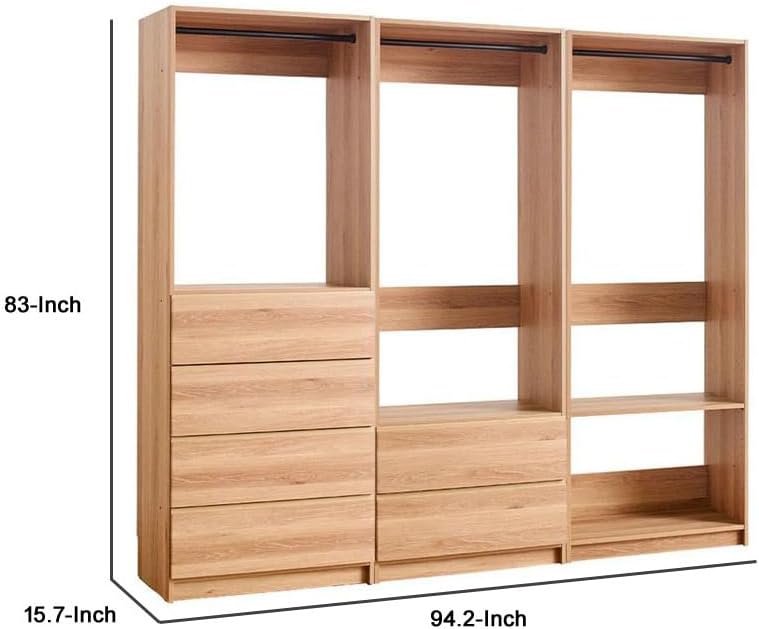 Benjara Dee Modular Freestanding Walk-in Closet with dimensions labeled