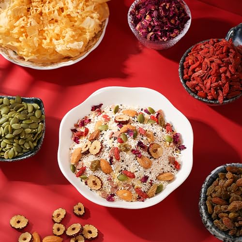 TXDYNLLK Lotus Root Powder Soup Mix, Instant Chinese Asian Cuisine, Includes Nuts Dried Fruit, Chia Seeds, Osmanthus, Black Sesame Seeds, Jujube & Sweet Snacks Box, Family Meal Drinks(17.63oz)500g - Thumbnail 3