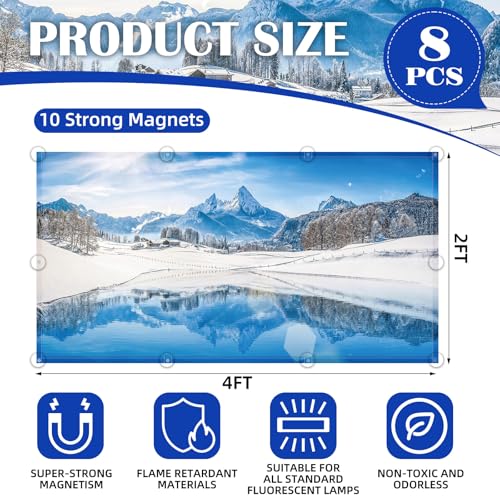 Image of ANGSYLTH 8 Pcs Fluorescent Light Covers - 4 x 2 Feet Covers for Ceiling Lights, 8 x 10 Magnetic Light Filters for Classroom, Office, Hospitals (Winter - Snow)