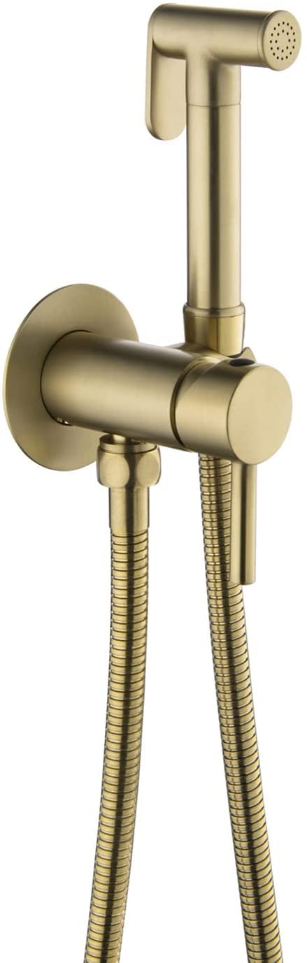 ZQFHSX Bidet spray Sprayer for Toilet, Wall Mounted Hot and Cold Faucet, Handheld Cloth Diaper Kit,Gunmetal Gray(Gold)