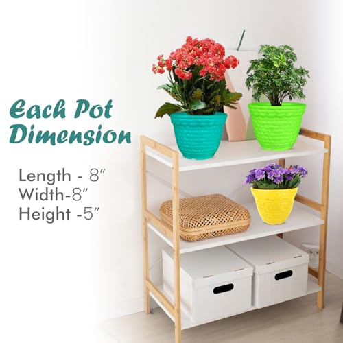 Image of Go Hooked Plastic Planter Pots Set of 2 | Multicolor Flower Pots Perfect for Home, Office & Garden Decor | Amaze Small Pot 8 Inch for Indoor & Outdoor Plants | Durable, Lightweight & Modern Design