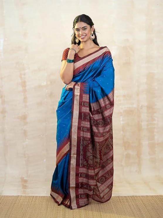 Image of Handmade Pure Bomkai Silk Saree Khandua Natural Silk Ikkat Saree For Women /Ethnic Wear /Traditonal Saree /Handloom Saree With Regular Fit Blouse Piece