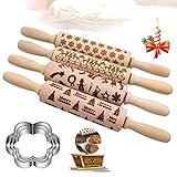 Christmas Wooden 3D Rolling Pins, BerniceKelly Embossing Natural Wood Carved Engraved Rolling Pin...
