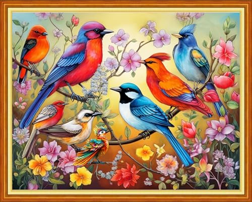 Image of Dooxvey Cross Stitch Kits for Adults Beginners,Full Range of Cross-Stitch Stamped Kits Needlepoint Kits for Beginners Embroidery Kits 11CT Cross Stitch Patterns-Birds and Flowers 16x20 inch