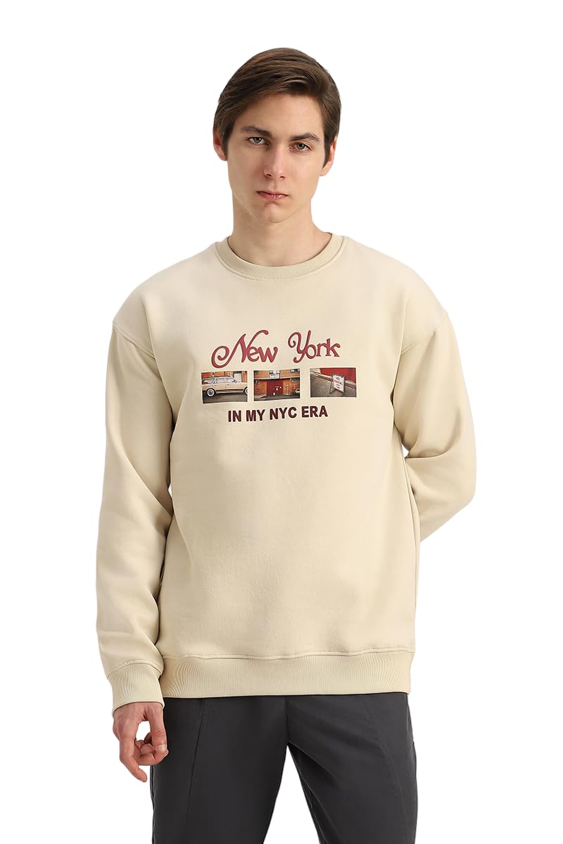 men's sweatshirt | oversized fit graphic print drop shoulder pullover | soft cotton blend fabric full sleeve crew neck casual & trendy top wear for men |