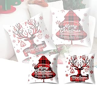 LAMOOER Set of 2 Christmas Cushion Covers Throw Pillow Cover Xmas Home Decoration 18 x 18 Inches Soft Merry Christmas Square Pillowcase