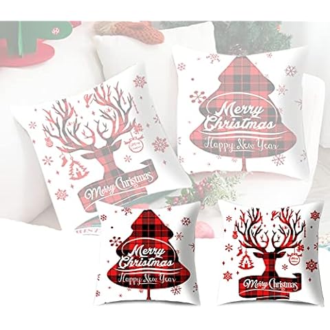 Set of 2 Christmas Cushion Covers Throw Pillow Cover Xmas Home Decoration 18 x 18 Inches Soft Merry Christmas Square Pillowcase Cover