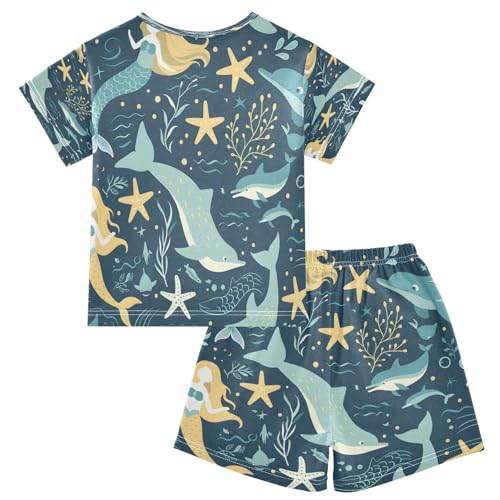 senya Short Sleeve Pajamas Sets Summer Cotton Sleepwear Mermaids and Dolphins2