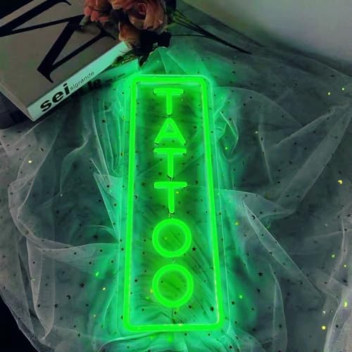 Image of Dimmable Tattoo Neon Sign,LED Reusable Neon Signs,Arylic Tattoo Shop Sign with Dimmer for Tattoo Salon, Studio, Shop Plaque,Tattoo Gifts for Friends,17x6in(Green)