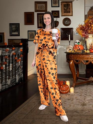 Image of Ekouaer Womens Satin Silky Pajama Set Short Sleeve Shirt with Long Pajama Pant Set Soft PJ Loungewear