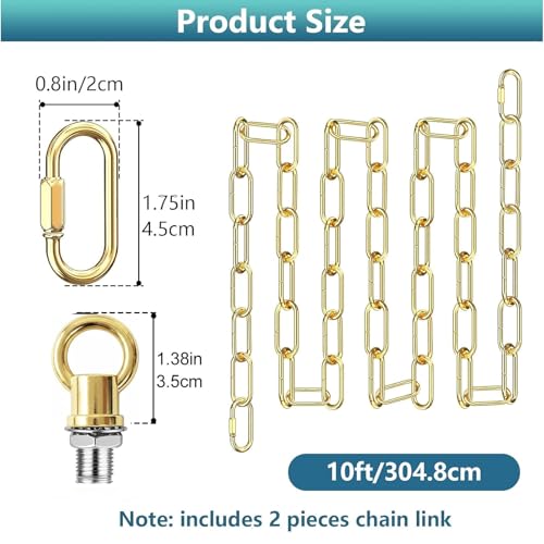 Image of garini 10 Feet Gold Light Fixture Chain, Adjustable Metal Pendant Chandelier Chain Extension with Detachable Link, Maximum Load is 66 Pounds