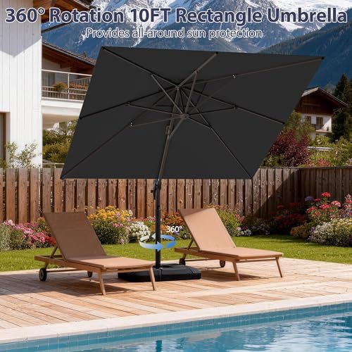10' X 10' Patio Umbrella Cantilever Outdoor Rectangle Umbrella, Heavy Duty 360°Rotation Offset Umbrella for Garden Deck Pool Patio, Grey image 6
