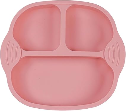 Self-Feeding Baby Dishes With Suction Cups, Baby Silicone Plates, Food Plate, Non-Slip Toddler Plates For Kids To Feed Themselves, BPA Free, Microwave Safe & Oven Safe, Dishwasher Safe (Pink, 1 Piece)