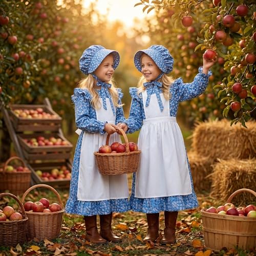 Disfraz infantil de pionera floral con delantal y gorro miniatura 2