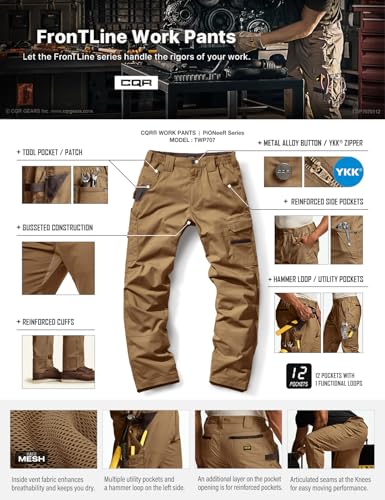Image of CQR Men's Quick Dry Work Pants, Water Resistant Outdoor Tactical Pants, Lightweight Stretch Cargo Hiking Pants