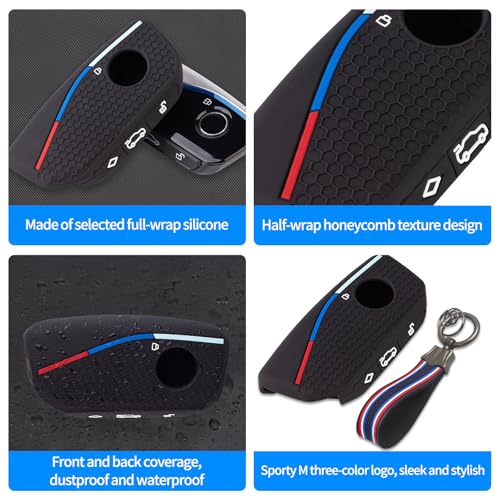Erivis 1 Pack Soft Silicone Key Fob Cover Case Keychain for BMW 2023-2025 2026 New 5/7 Series X5 X7 X1 IX IX3 XM X6 X2 I5 I7 740i 760i Accessories, Full Wrap Remote Key Fob Protector Shell by Erivis - Image 7