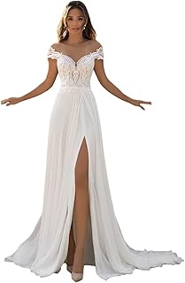 Wedding Dresses for Bride 2024 Boho Beach Lace Appliques Mermaid Beaded V Neck Bridal Gown for Women with Train - Buy now