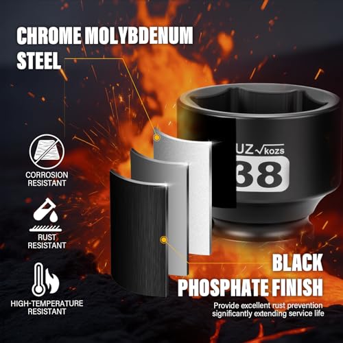 Image of 1 /2 Inch Drive 38mm Shallow Metric Impact Socket,CR-MO,6 Point Radius Corner Design,Square Chamfered Opening,Axle Nut Impact Grade Socket for Easy Removal