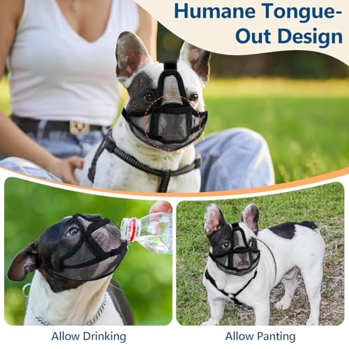 KIRZAX Französische Bulldogge Maulkorb, einstellbare Atmung Mesh,Maulkorb für Hunde mit abgeflachter,Maske für Hunde mit Kurzer,Anti Beißen Kauen Bellen(S,Schwarz)
