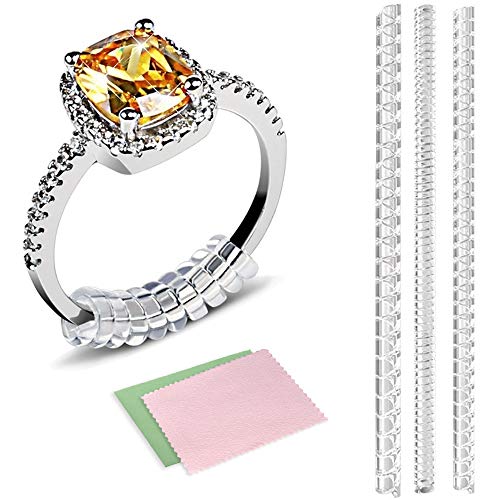 12 PCS Ring Size Adjuster,Ring Guard Ring Size Reducer for Loose Rings,3 Sizes for Any Rings with Jewelry Polishing Cloth