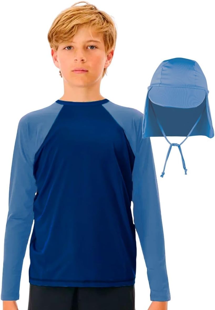 Conjunto Camiseta UV + Boné Infantil Proteção Solar UV Manga Longa Bebê Criança Praia