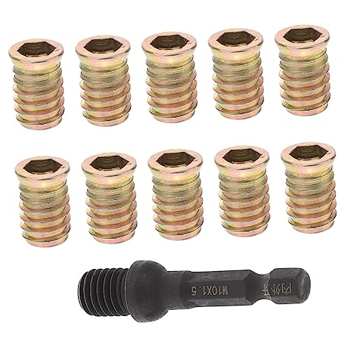 MUCKLILY 10pcs Threaded Inserts for Wood Carbon Steel Furniture Screw-in Nuts Easy Installation for Home Use
