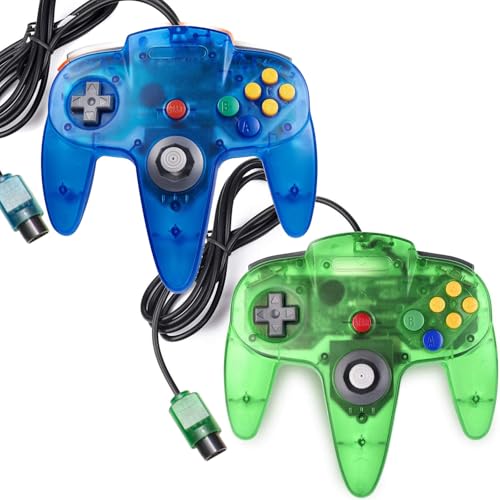 Image of miadore 2 Packs Classic 64 Wired Controller Joystick for N64 Video Game System N64 Console (Jungle Green and Blue)
