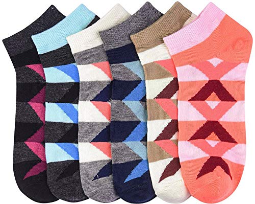 Image of ToBeInStyle Pack of 6 Printed & Solid Low Cut Ankle Socks - Kid's & Adults