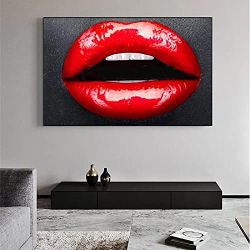 Toile lèvres rouges abstraite moderne 40x60 déco maison affiche murale salon - 3