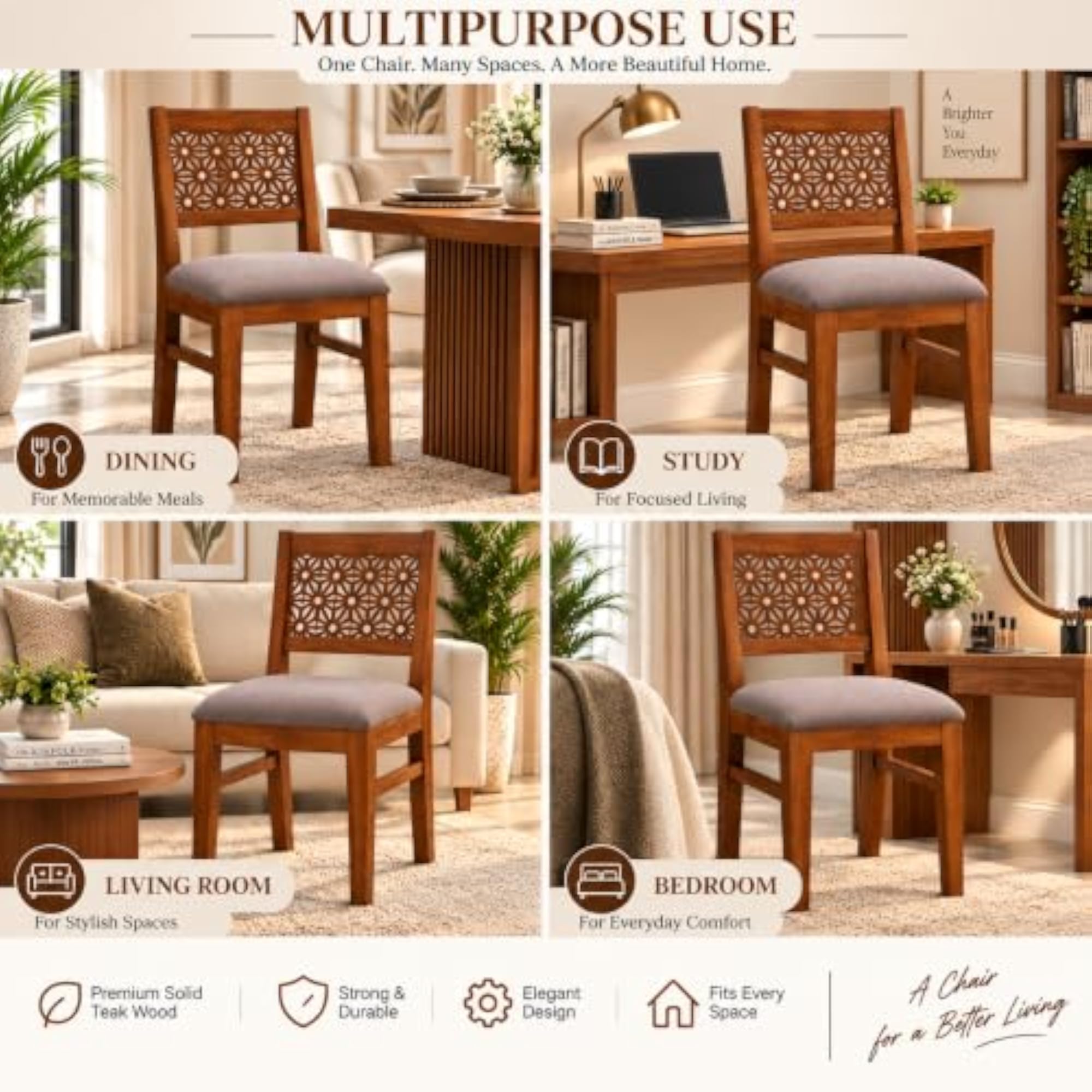 Artistic Design Sheesham Wood Dining Chair Set of 2